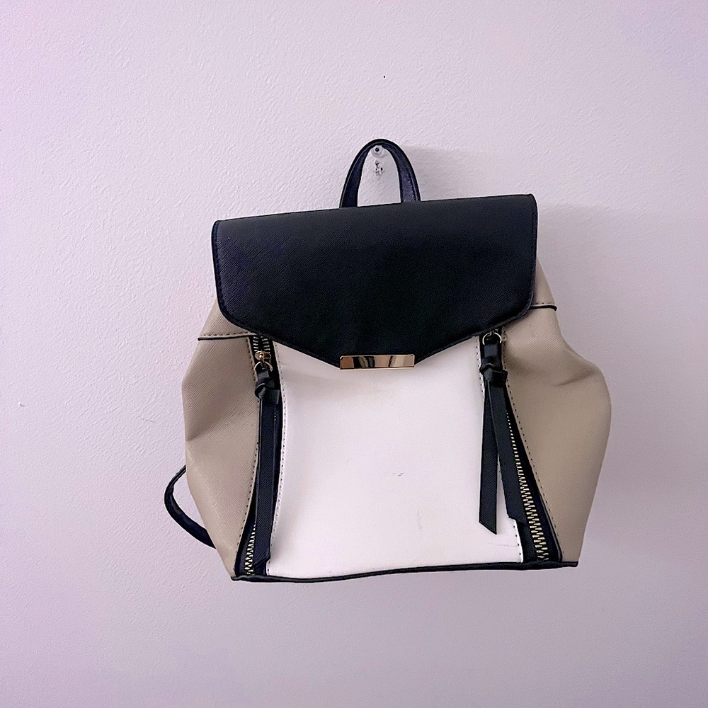 New Boutique Black Tan White Mini Backpack Bag Purse School Office